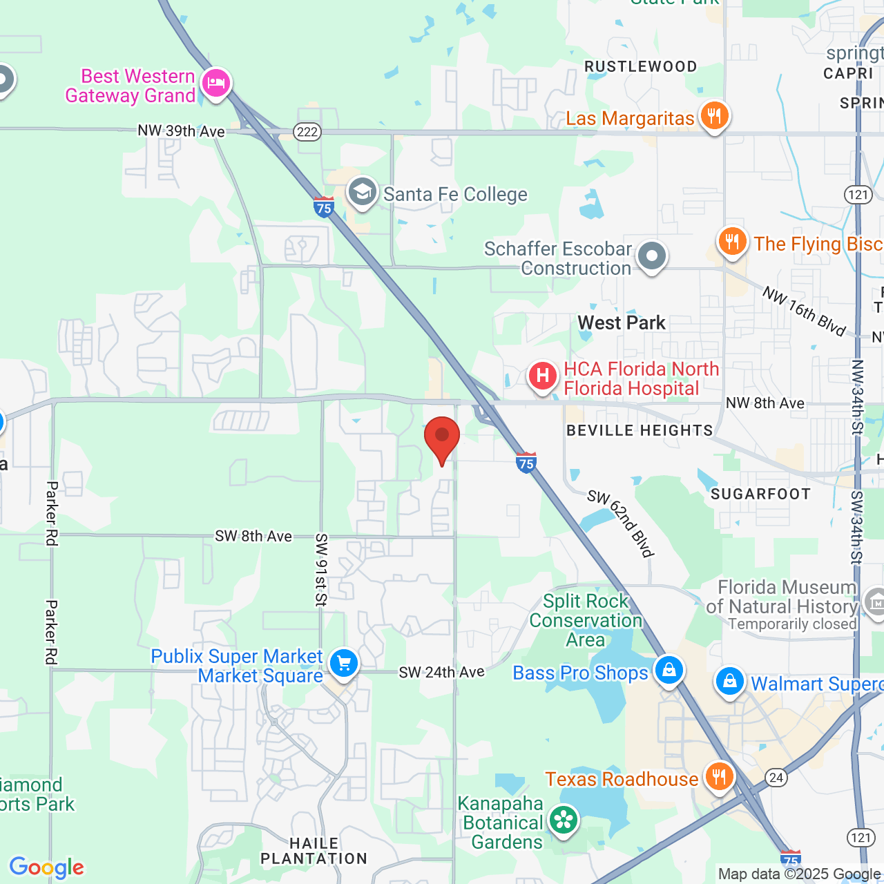 Google map image of our location in 7575 W University Ave Gainesville, FL
